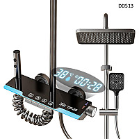 Модерен Пиано душ с дисплей и светлини в цвят инокс - DD513 - Sellzone.bg Модерен Пиано душ с дисплей и светлини в цвят инокс - DD513